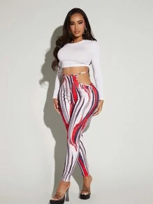 SHEIN SXY 綜合印花中空腰側開叉打底褲 - 彩色 - 查看 6