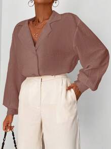EURMUSE Solid Button Front Shirt - Dusty Pink - View 6