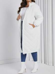 SHEIN Essnce Áo khoác trùm đầu màu trơn cỡ lớn có đệm - trắng - Xem 3