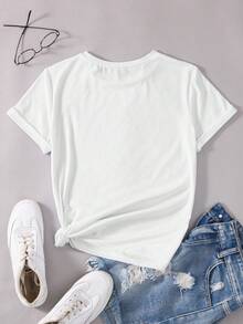 SHEIN EZwear Women's Christmas Pattern Round Neck T-shirt - White - View 2