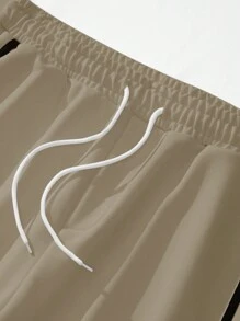 Manfinity Homme Men's Loose Fit Drawstring Waist Sweatpants, For Rave - Khaki - View 7