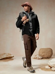 In My Nature Men Zip Up Outdoor Fleece Jacket - Black - View 3