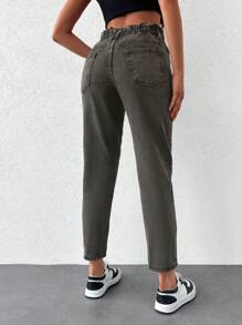 SHEIN Cottnline Women's Straight Leg Denim Pants - Hitam - View 2