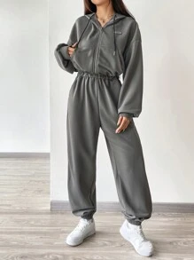 SHEIN EZwear 女灰色針織連身褲 - 灰色 - 查看 5