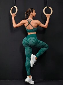 Powerista Conjunto de ropa deportiva para mujer - Conjunto de entrenamiento - Verde - Ver 7