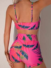 热带植物印花抽绳比基尼套装夏日海滩 - 彩色 - 查看 2