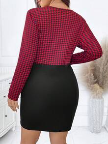 Celure 女士加大碼修身款犬牙裝連衣裙 - 彩色 - 查看 2