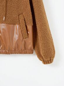 SHEIN EZwear Drop Shoulder Drawstring Hooded Teddy Jacket