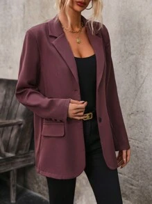 SHEIN Clasi Blazer De Color Sólido Con Cuello De Solapa - Marrón - Ver 6