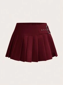 SHEIN ICON Plus Size Pleated Skirt - Burgundy - View 1