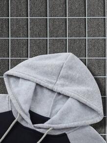 Manfinity Dauomo 男士撞色插肩袖抽繩保暖連帽衫 - 藏蓝色 - 查看 7