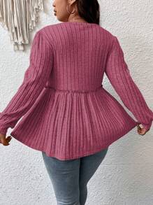 Kích thước lớn Của phụ nữ Màu thuần Xù Peplum Hem Áo thun In Chất vải - Màu Hồng Tươi - Xem 2