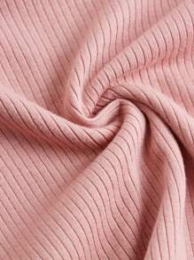 少女時尚肋紋長袖t恤,配以針織平紋肌理,鑲嵌鑽石裝飾的衣領 - 藕粉色 - 查看 3