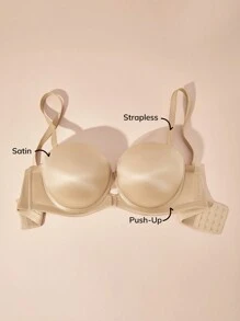 LUVLETTE Plus Dream Curve Support + Strapless Satin Push-Up Bra T-Shirt Basic Half Bra - Apricot - View 3