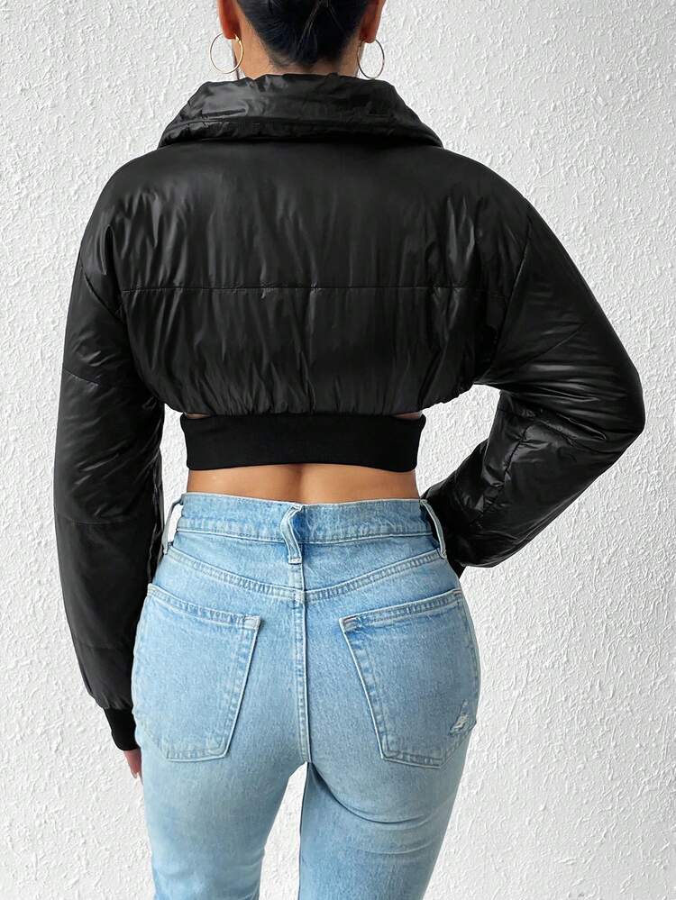 Women'S Short Cut Hollow Out Padded Padded Coat Clothes Winter Fall Cloth For Women