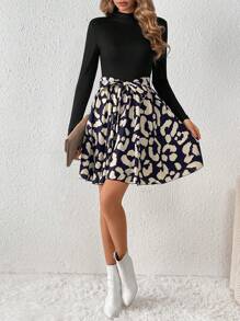 SHEIN Frenchy Ladies' Leopard Print Belted Dress - Multicolor - View 4