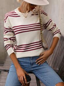 SHEIN LUNE Women'S Striped Drop Shoulder Sweater - Multicolor - View 1