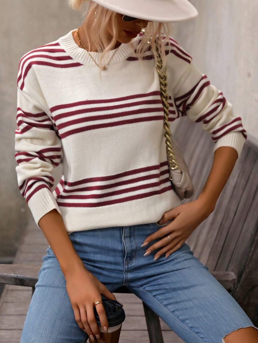 SHEIN LUNE Women'S Striped Drop Shoulder Sweater - Multicolor - View 1