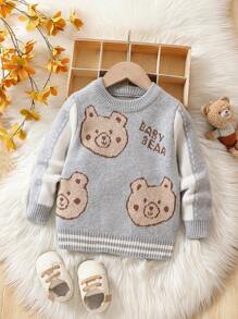 Young Boys' Bear Print Sweater - Grey - View 1