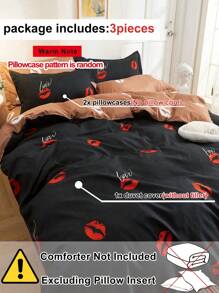Lip Print Bedding Set Without Filler - Black - View 4