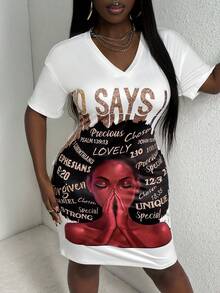 Slaydiva 印有角色和字母圖案的洋裝 - 白色 - 查看 4