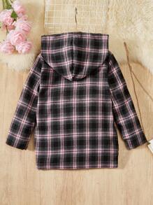 SHEIN Toddler Girls' Plaid Fleece Patchwork Hooded Coat For Autumn/winter