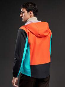 In My Nature 男士拼色拉鍊立領連帽滑雪夾克 - 橘色 - 查看 2