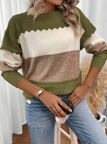 SHEIN LUNE Color Block Drop Shoulder Sweater,Long Sleeve Tops In Fall/Winter - Multicolor - View 6