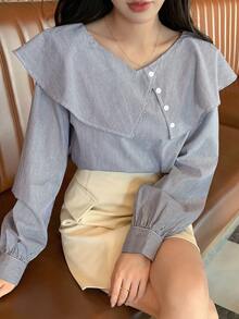 Dazy Star Camisa De Rayas Con Dobladillo Con Volantes - Azul - Ver 6