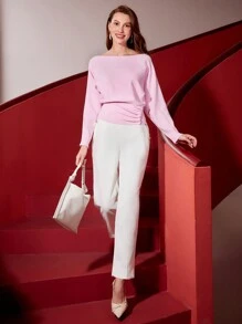 MOTF PREMIUM BOAT NECK BATWING SLEEVE SWEATER - Pink - View 9