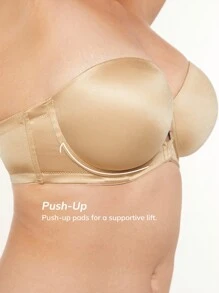 LUVLETTE 梦幻曲线支撑 + 无肩带缎面聚拢文胸 T 恤半罩杯文胸 - 杏色 - 查看 5