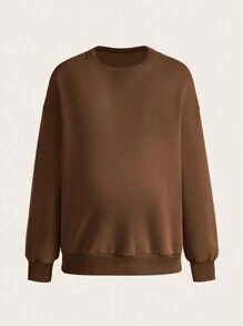 SHEIN Maternity Solid Color Fleece Sweatshirt (3pcs Set), For Winter - Multicolor - View 14