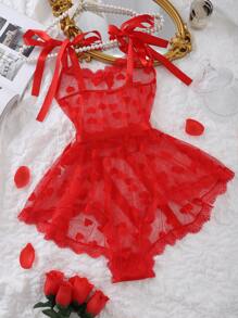 PetitDoll 2pcs/Set See-Through Mesh Bodysuit And Waist Belt Sexy Lingerie UnderwearOuter - Red - View 3