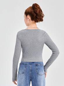 SHEIN 3pcs/Set Teen Girl Solid Color V-Neck Long Sleeve Casual T-Shirt Set - Multicolor - View 2