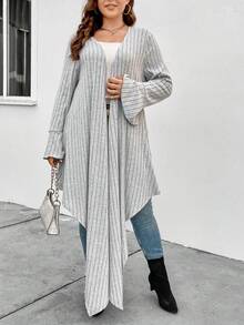 Celure Plus Flare Sleeve Asymmetrical Hem Coat - Grey - View 3