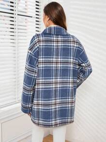 GENKIRA 格紋下垂肩毛呢外套 - 彩色 - 查看 2