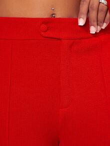 SHEIN SXY Pantalones de traje con abertura en el bajo y pierna acampanada, ideales para fiestas de Año Nuevo y Navidad sexy - Rojo - Ver 3