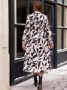 SHEIN Clasi 大尺寸女裝全長葉子印花襯衫連衣裙 - 彩色 - 查看 3