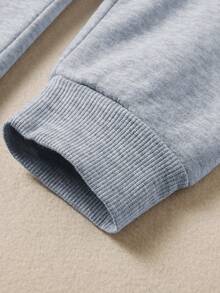 SHEIN EZwear 女式卡通印花连帽运动衫，配有抽绳和保暖内衬 - 淺灰色 - 查看 4