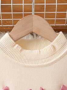 SHEIN Nhỏ bé Cô gái Tương phản Màu sắc Nơ Đầm Áo len - Màu Hồng baby - Xem 4