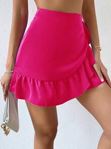 Chiquease Falda Cruzada Con Volantes - Rosa Fucsia - Ver 4