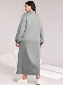 Mulvari Của phụ nữ Kích thước lớn Khối màu Đứng cổ áo Đầm nỉ - Xám - Xem 2