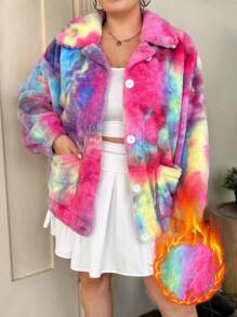 Flirla 大碼紮染落肩袖毛茸茸夾克 - 彩色 - 查看 3