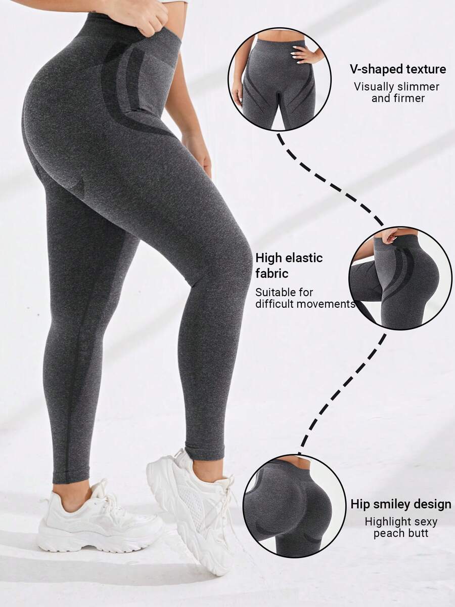 Yoga Trendy 大碼無縫減肥運動打底褲 - 灰色 - 查看 1