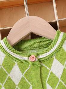 Baby Boys' Diamond Button Cardigan - Green - View 3