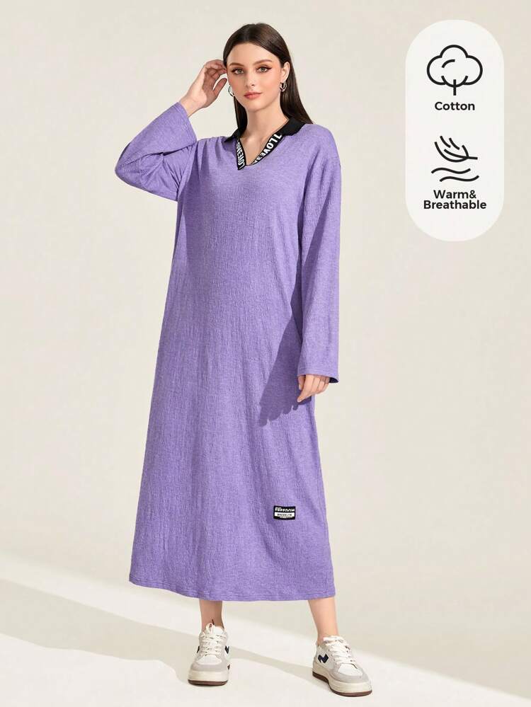 Letter Patched Drop Shoulder Hooded Dress