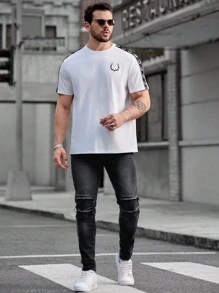 GENTILAND Men's Plus Size Slim Fit Motorcycle Jeans With Frayed Hemline - Multicolor - View 3