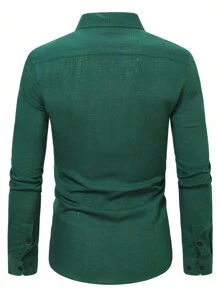 Manfinity Mode Men's Simple Slim Fit Long Sleeve Shirt - Dark Green - View 2