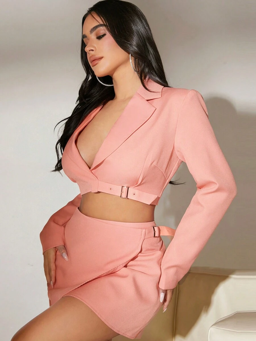 SHEIN SXY Conjunto De Traje De Utilidad De Color Salmon Sexy Para Mujeres - Rosa - Ver 1