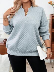 Calvaya 大尺寸灰色休閒插肩袖運動衫,附缺角領口 - 白色 - 查看 6